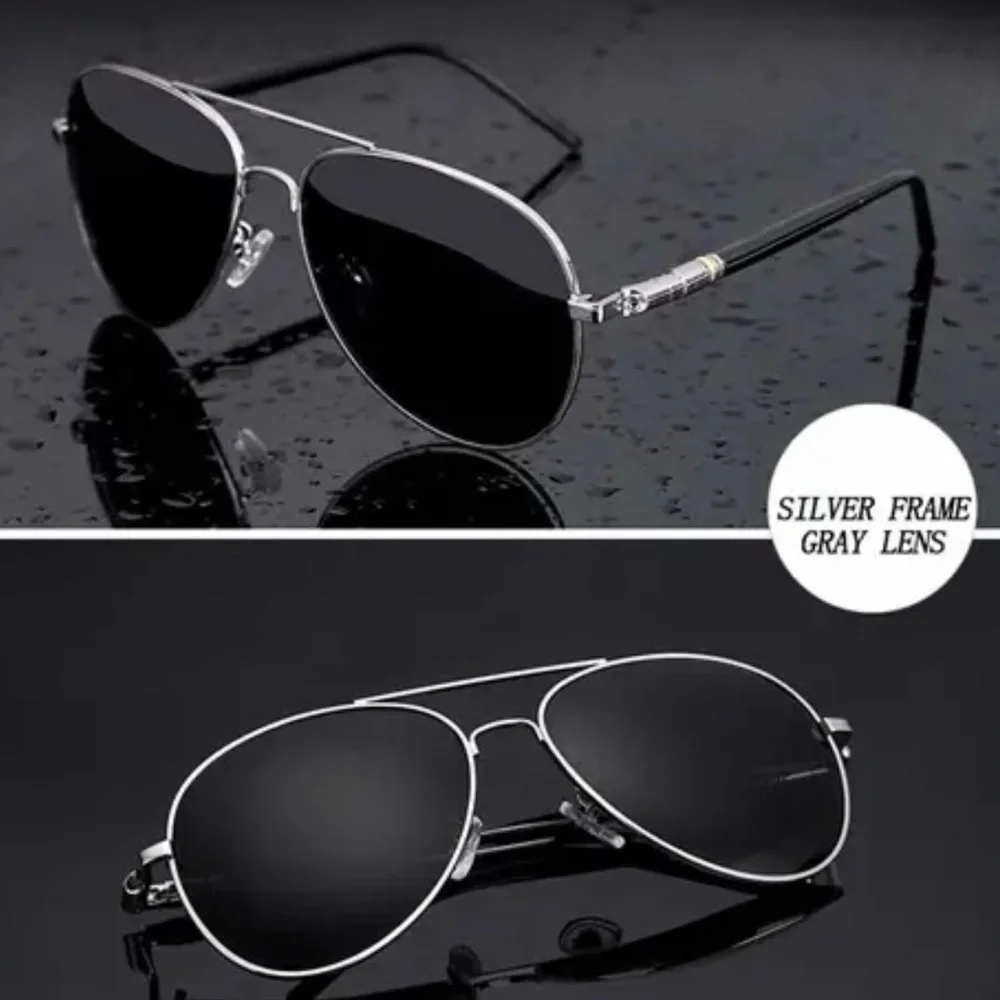 Mens Silver Metal Aviator Sunglasses Gray Polarized Lenses New with Case